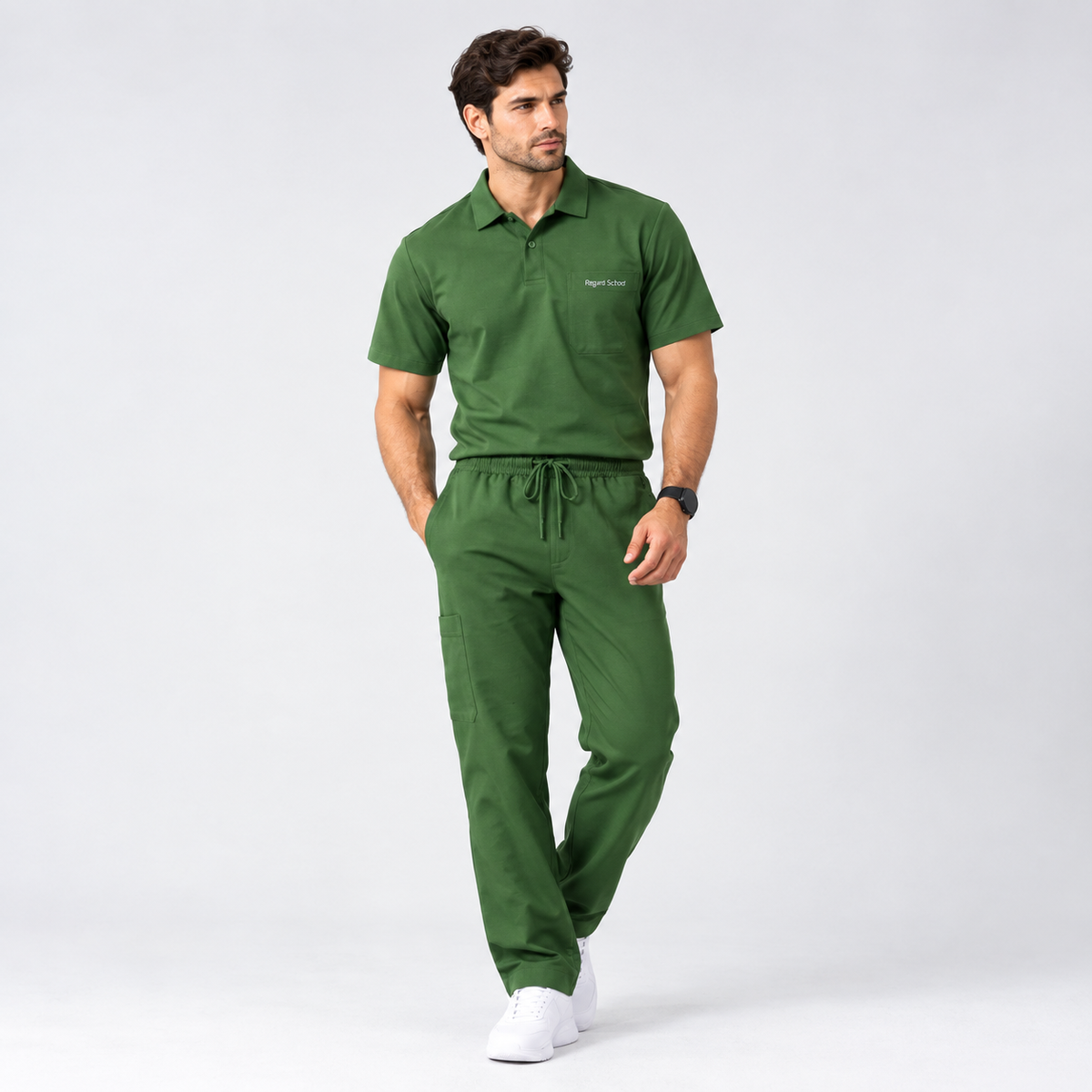 Unisex Polo Scrub - Olive Green
