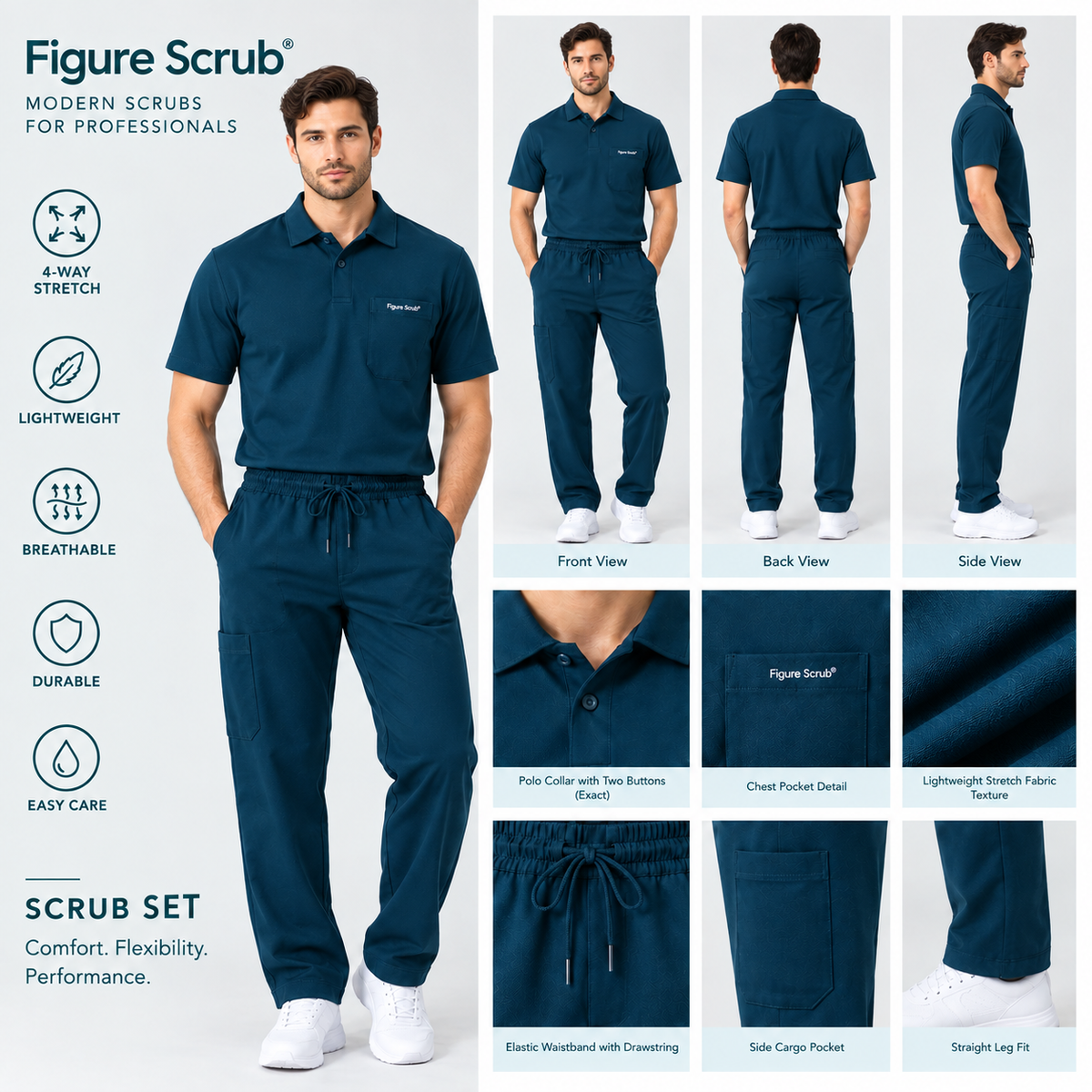 Unisex Polo Scrub - Petrol blue