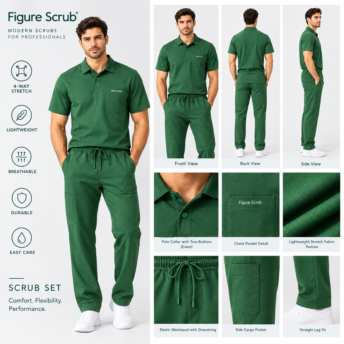 Unisex Polo Scrub - Forest Green