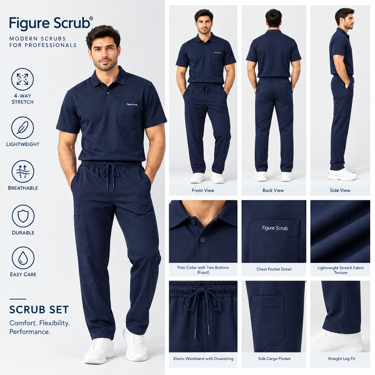 Unisex Polo Scrub - Navy