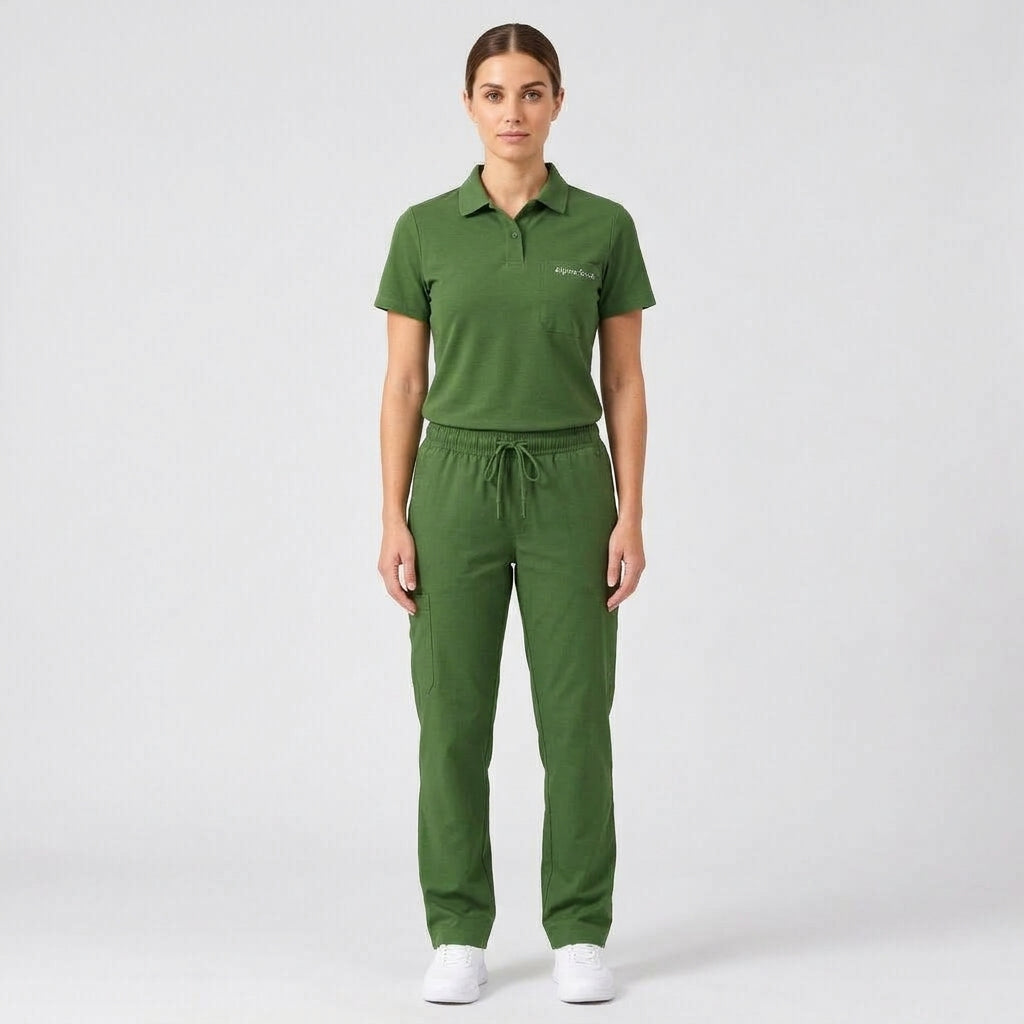 Unisex Polo Scrub - Olive Green